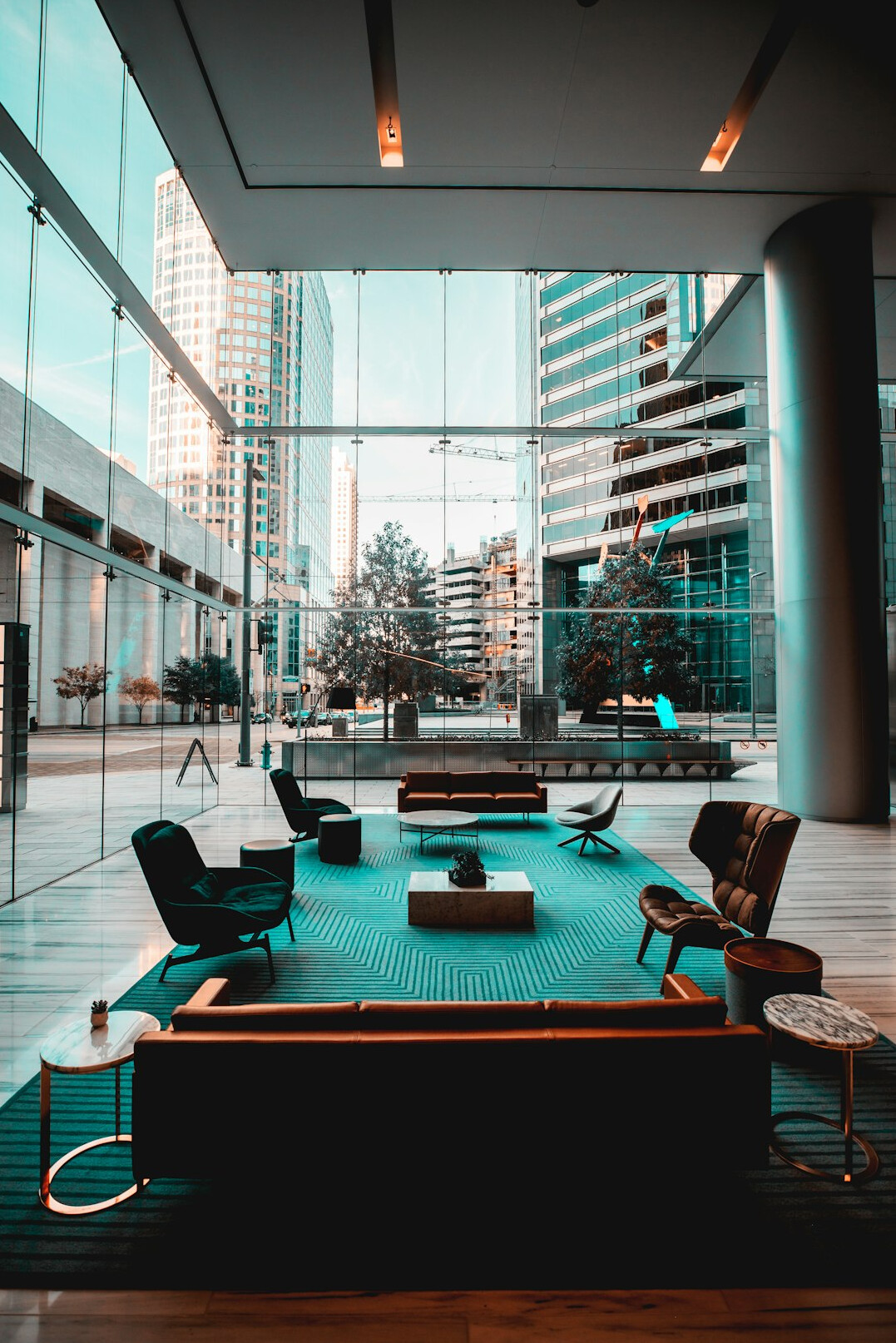 Modern office reception area with contemporary furniture